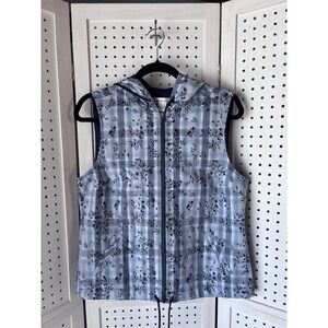 NWT Christopher & Banks Blue Floral Zip Hooded Lightly Lined Vest Women's S